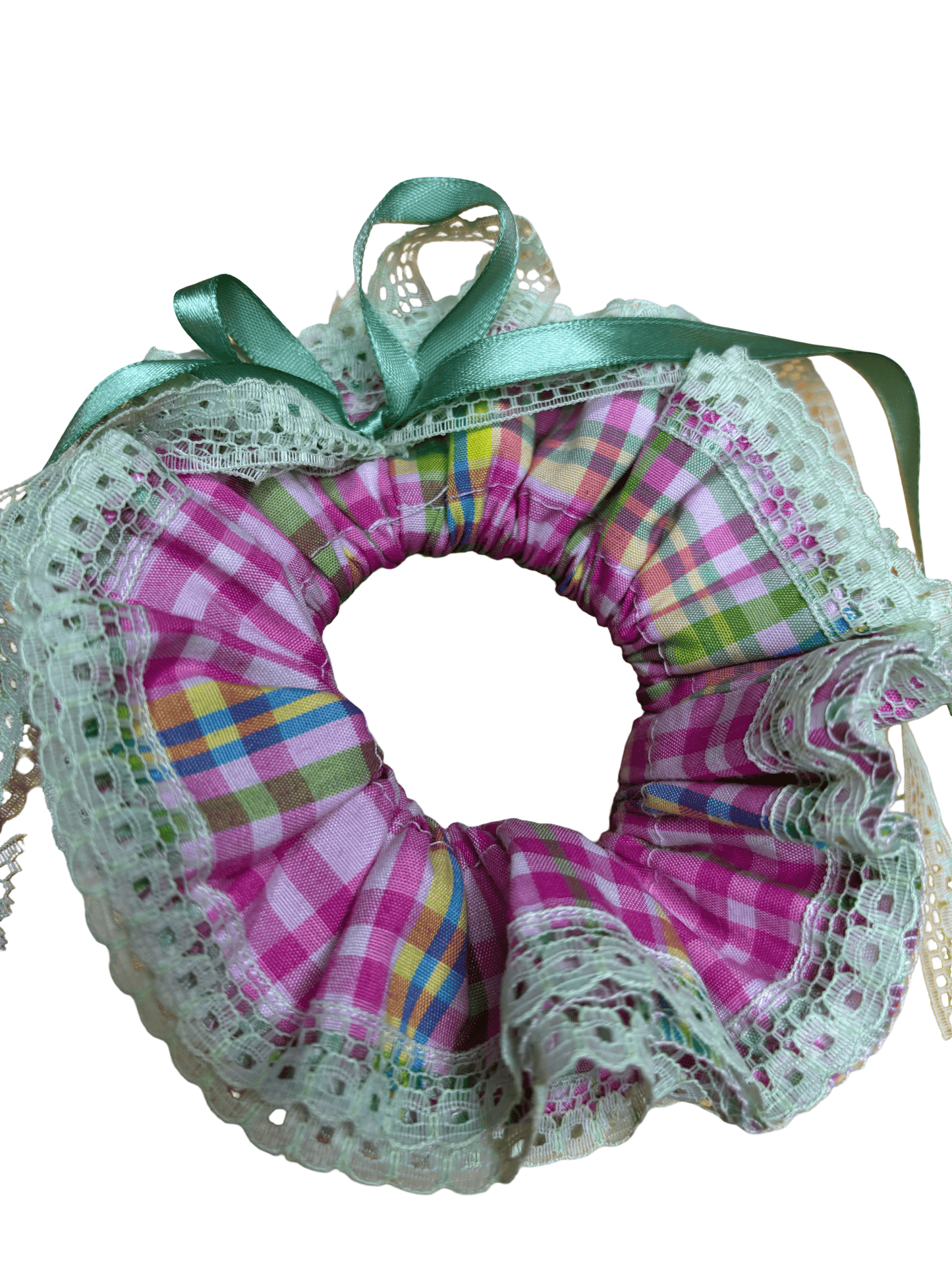 Pink & Green Gingham Scrunchie