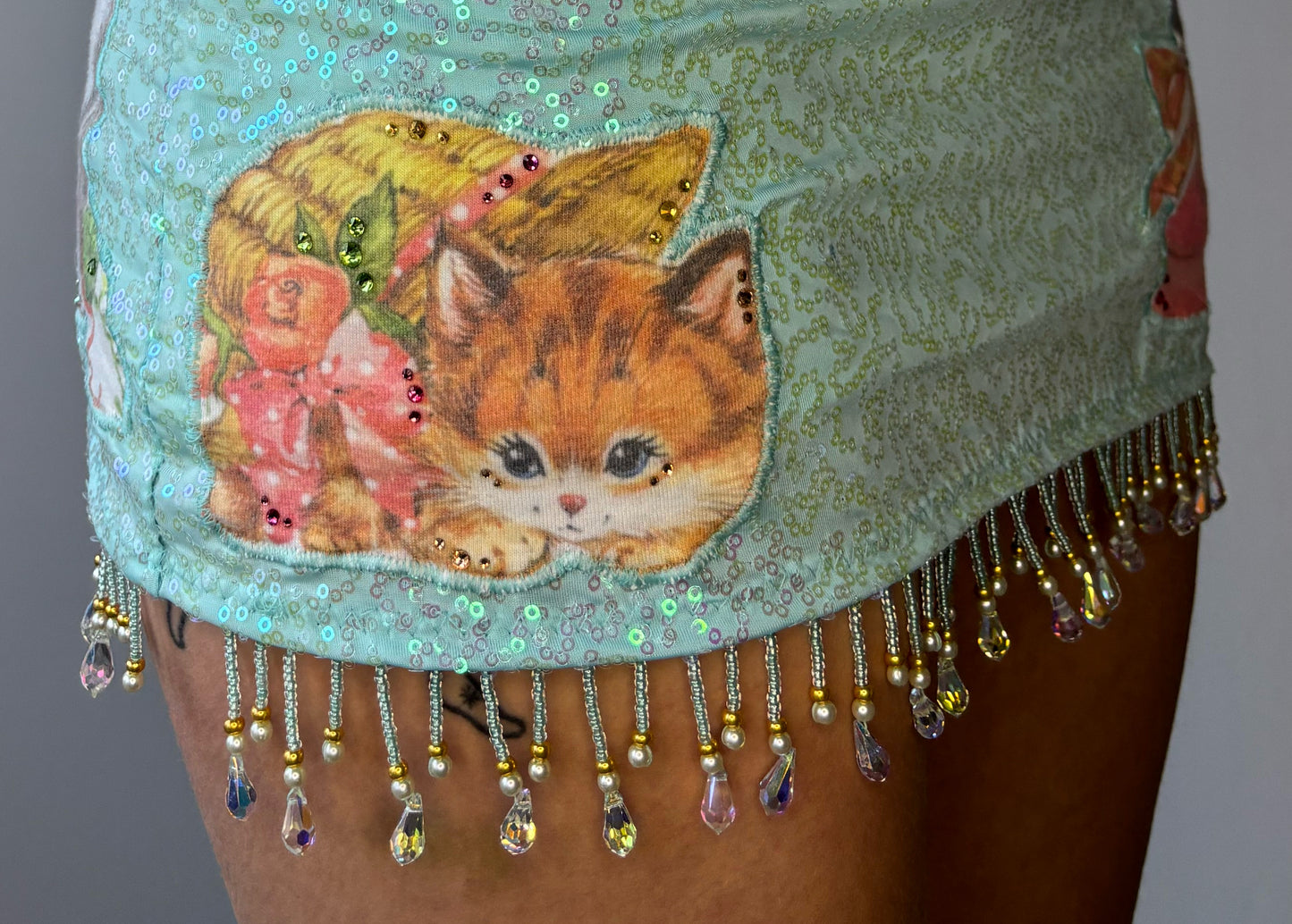 ASF Beaded Glitter Kitty Mini Skirt