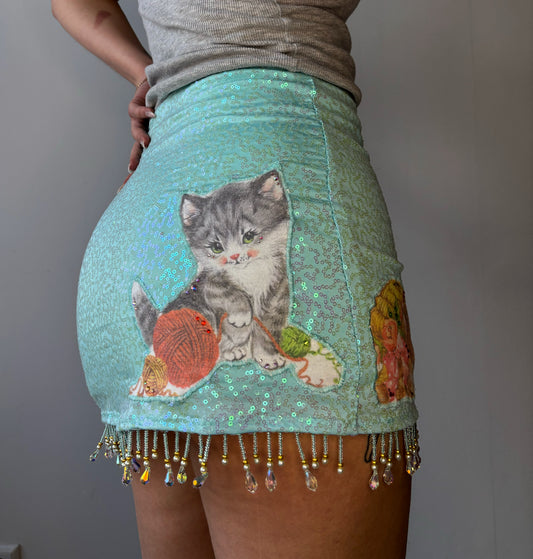 ASF Beaded Glitter Kitty Mini Skirt