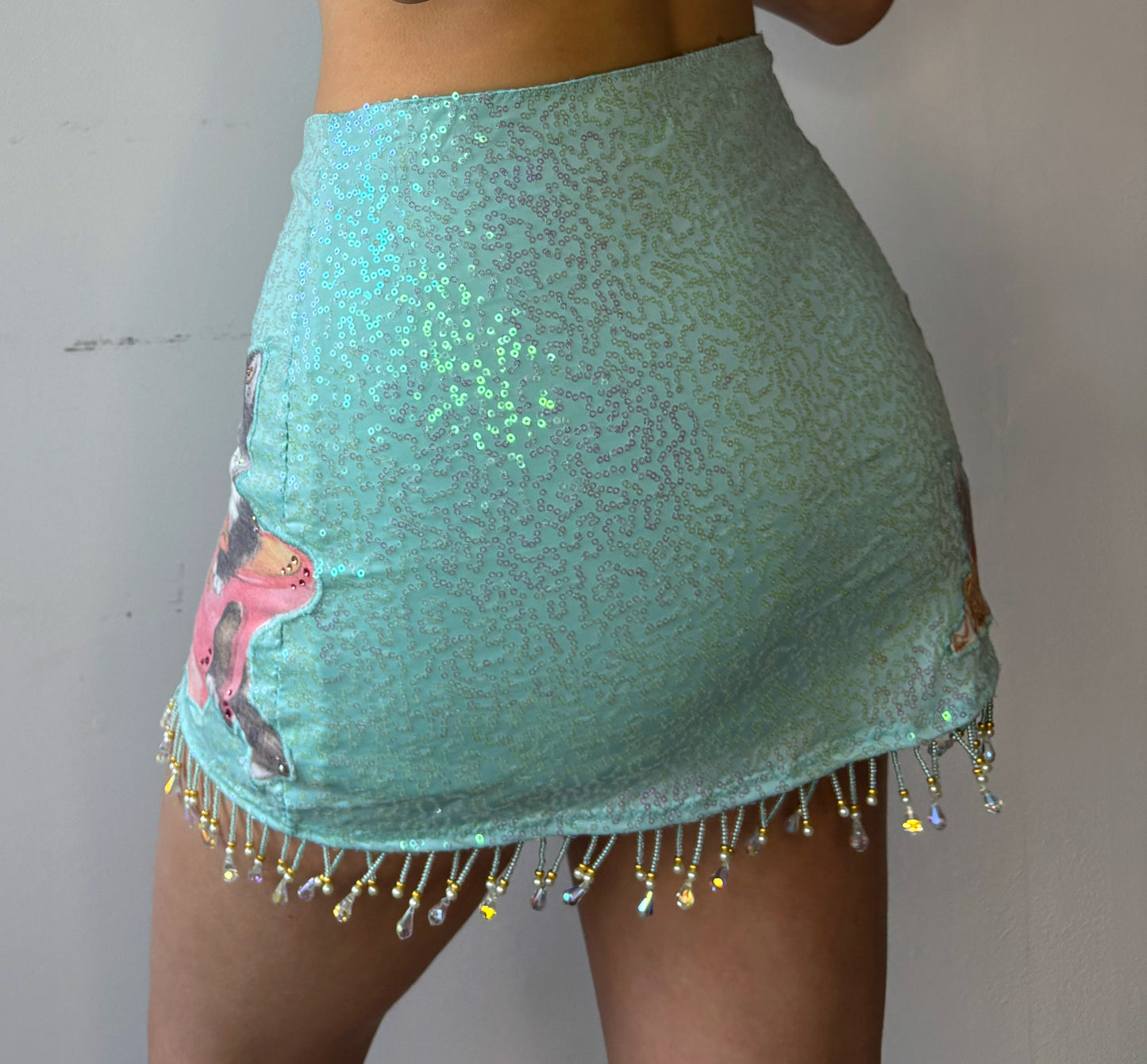 ASF Beaded Glitter Kitty Mini Skirt