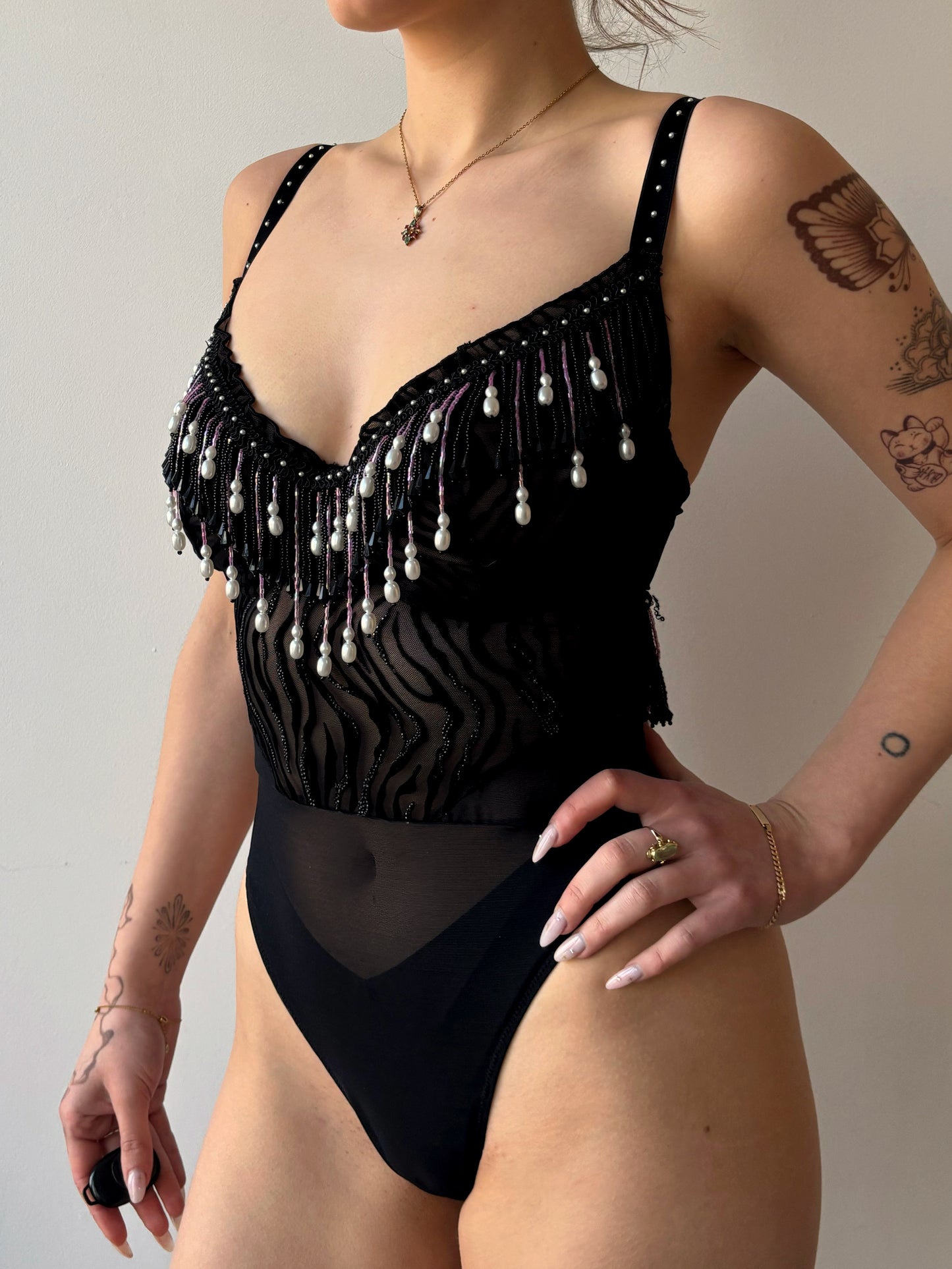 ASF Beaded Bodysuit Black Velvet *verhuur*