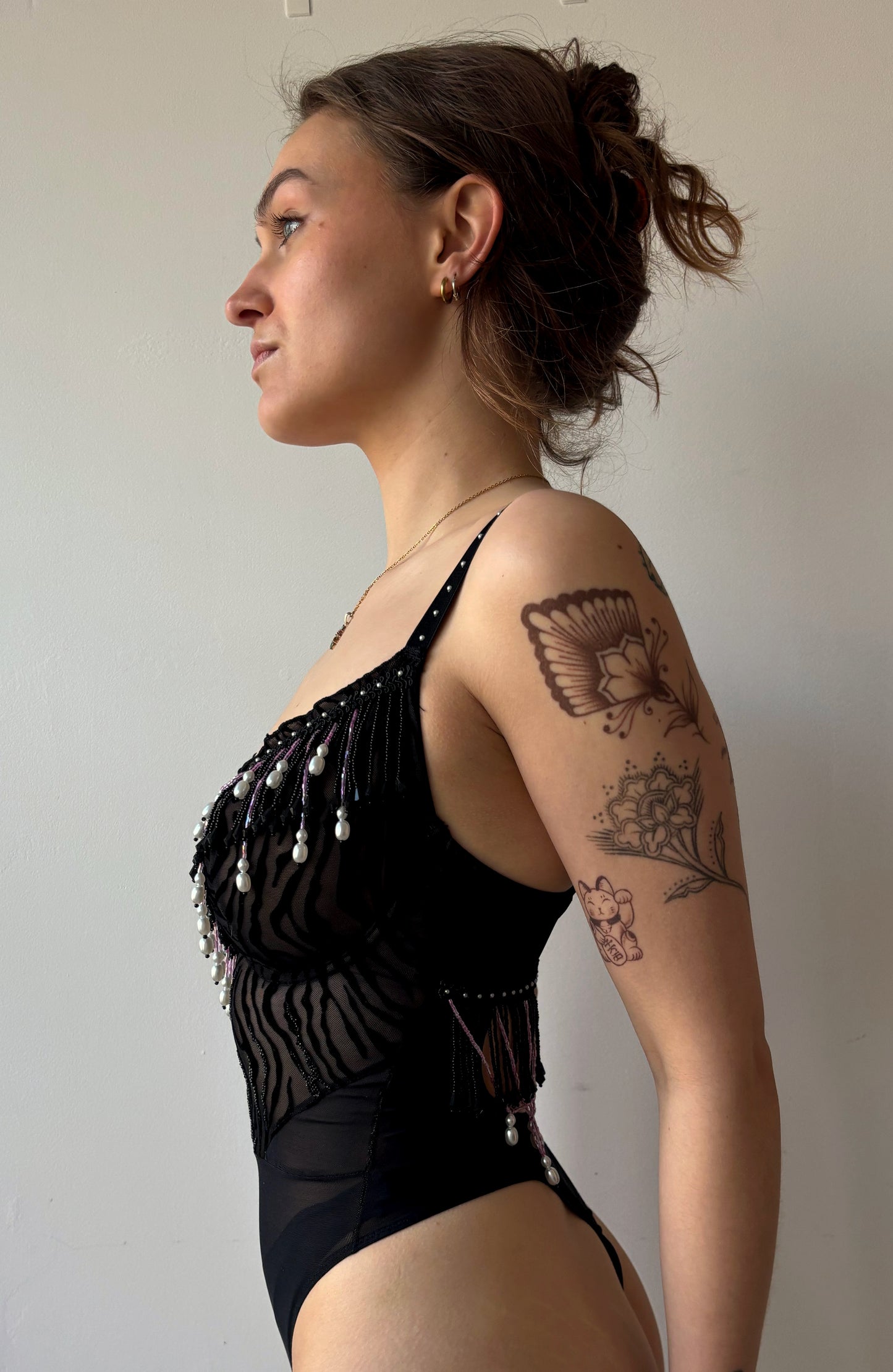 ASF Beaded Bodysuit Black Velvet *verhuur*