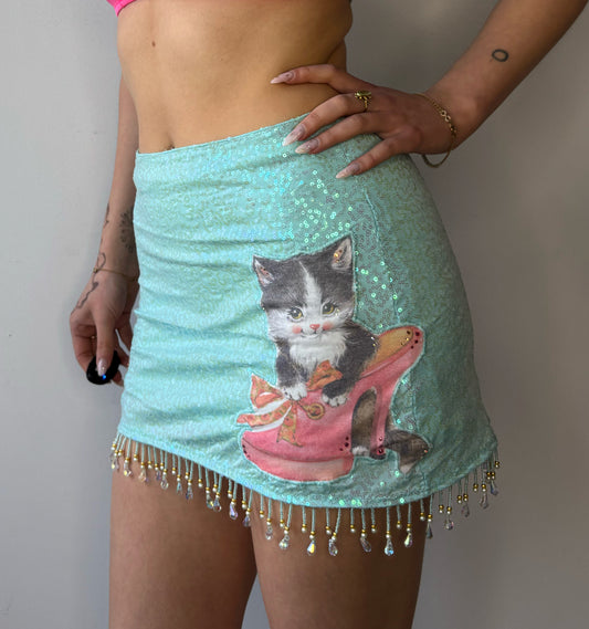 ASF Beaded Glitter Kitty Mini Skirt