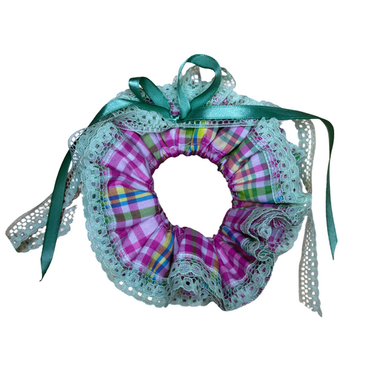 Pink & Green Gingham Scrunchie
